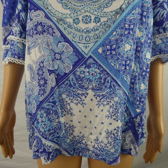 Hale Bob Iliana Off the Shoulder Printed Top Blouse Boho Floral Crochet NEW NWT - Picture 7 of 12